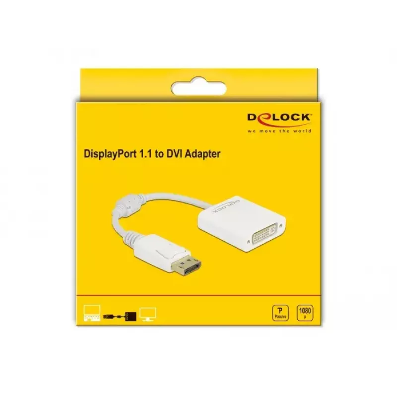 Adapteris DisplayPort 1.1 tėvas – DVI motina pasyvus baltas DeLOCK 61010