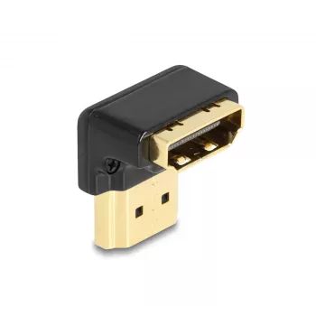 DeLOCK HDMI adapteris, kištukas–lizdas, 90° žemyn lenktas, 8K 60 Hz, metalinis