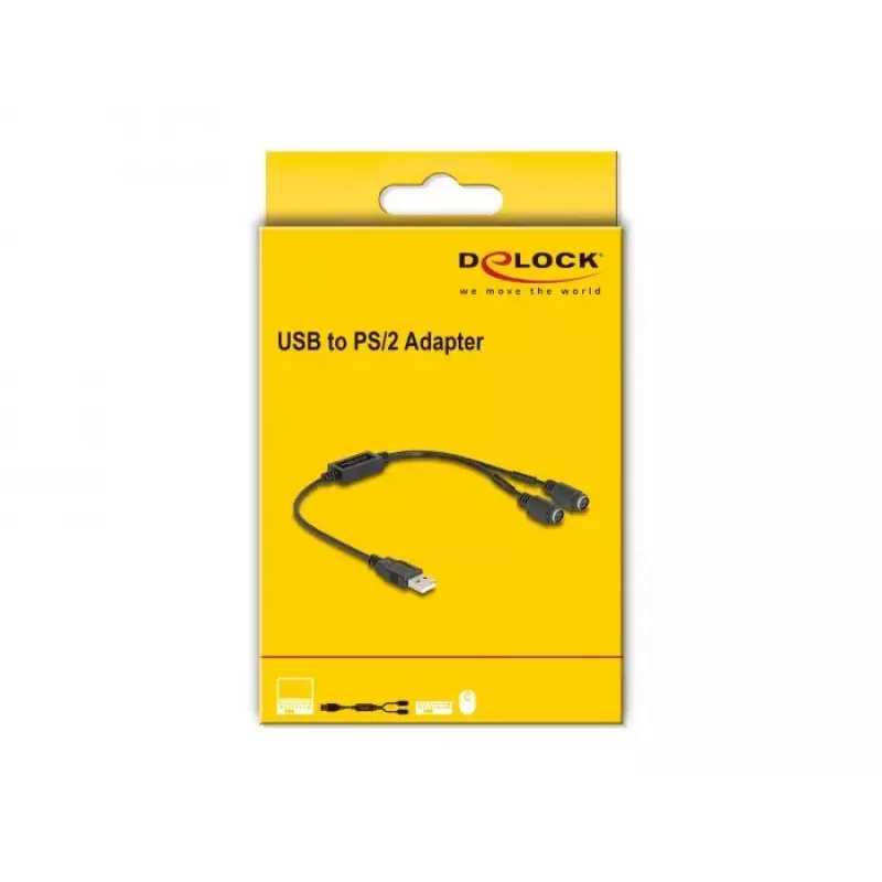DeLOCK 61061 PS/2 kabelis 0,43 m 2x 6 kontaktų Mini-DIN USB A juodas