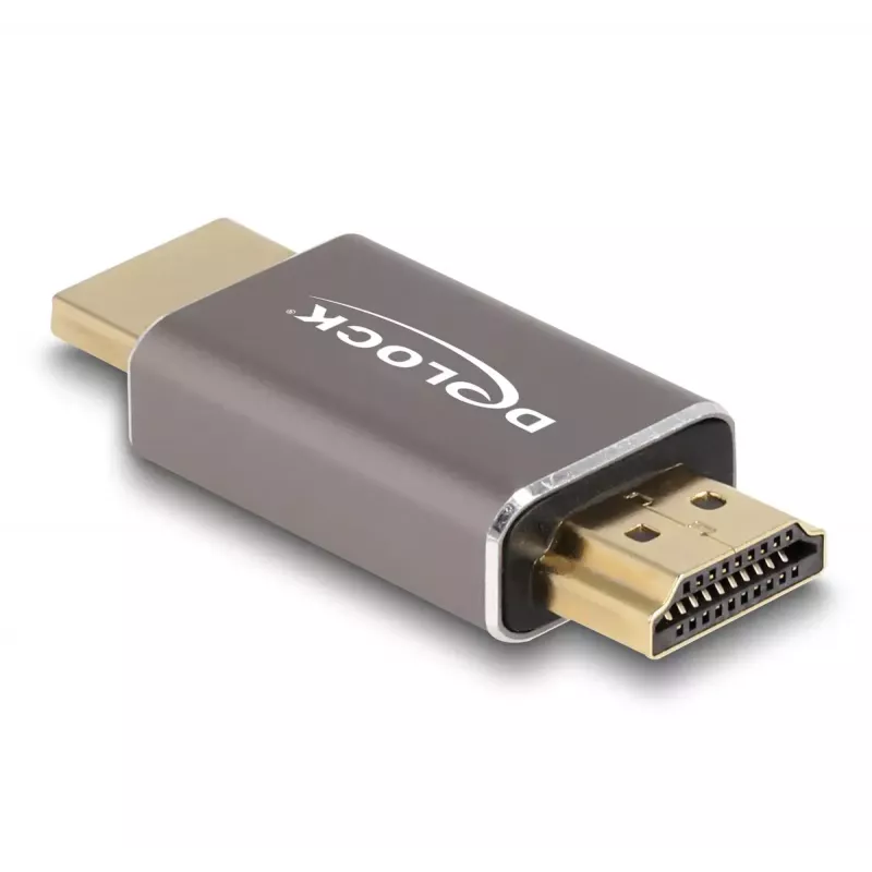DeLOCK HDMI adapteris, vyriška į vyrišką, 8K 60 Hz, pilkas metalinis