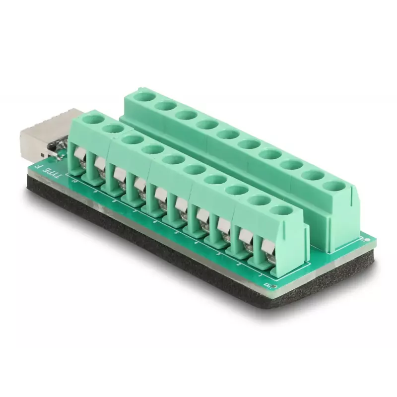 Kabelio adapteris DELOCK 67189 — USB Type‑E Key A į 20 kontaktų gnybtų bloką, juoda/žalia