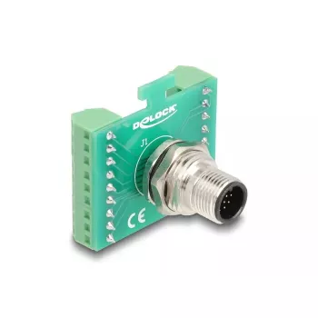DeLOCK M12 perdavimo modulio adapteris, 17 kontaktų A koduotas kištukas į 18 kontaktų gnybtų bloką