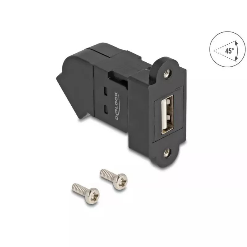 “DeLOCK” USB 2.0 A tipo panelinis montavimas, lizdas į lizdą, 45° kampu, juodas