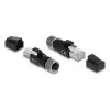 DELOCK M12 D-koduotas adapteris 4 kontaktų lizdas į RJ45 kištuką, auksiniai kontaktai, juodas