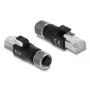 DELOCK M12 D-koduotas adapteris 4 kontaktų lizdas į RJ45 kištuką, auksiniai kontaktai, juodas