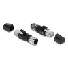 Adapteris M12 X-koduota 8 kontaktų lizdas į RJ45 kištuką, DELOCK 90834, auksuoti kontaktai, juodas