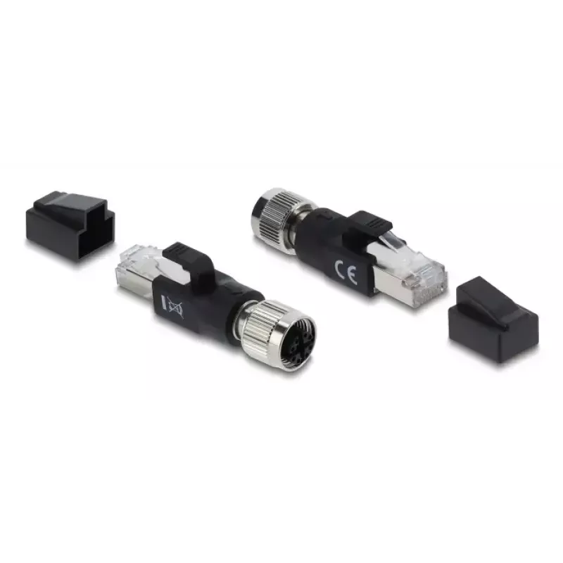 Adapteris M12 X-koduota 8 kontaktų lizdas į RJ45 kištuką, DELOCK 90834, auksuoti kontaktai, juodas