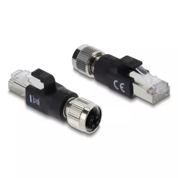 Adapteris M12 X-koduota 8 kontaktų lizdas į RJ45 kištuką, DELOCK 90834, auksuoti kontaktai, juodas