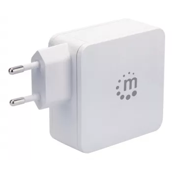 Manhattan sieninis / maitinimo įkroviklis (Euro 2 kontaktų), USB-C ir USB-A prievadai, USB-C išvestis: 45W / 3A, USB-A išvestis: 2.4A, balta, trejų metų garantija, dėžutėje