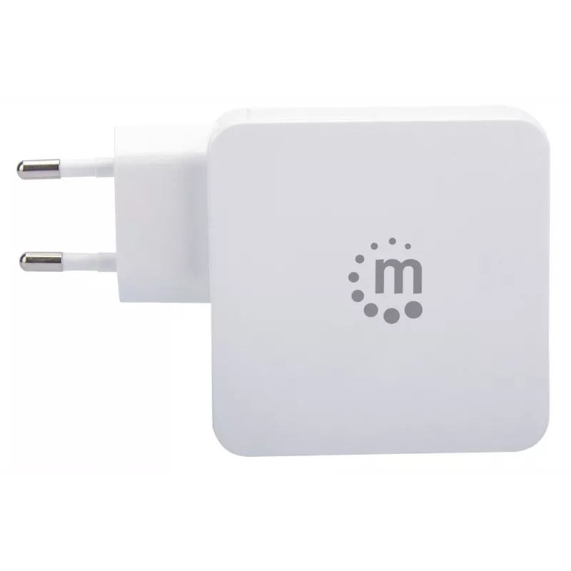 Manhattan sieninis / maitinimo įkroviklis (Euro 2 kontaktų), USB-C ir USB-A prievadai, USB-C išvestis: 45W / 3A, USB-A išvestis: 2.4A, balta, trejų metų garantija, dėžutėje