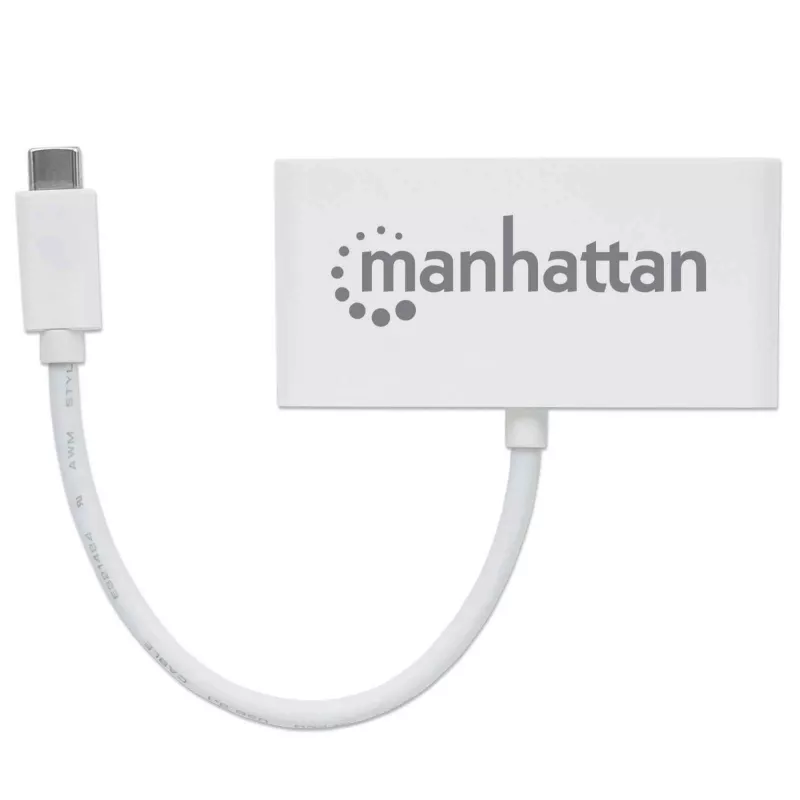 Manhattan USB-C dokas / šakotuvas, prievadai (x4): USB-A (x3) ir USB-C, 5 Gb/s (USB 3.2 Gen1, dar vadinama USB 3.0), su maitinimo tiekimu (60 W) į USB-C prievadą (pastaba: reikia papildomo USB-C sieninio įkroviklio ir USB-C kabelio), universalus visiems įrenginiams, „SuperSpeed USB“, 3 metų garantija