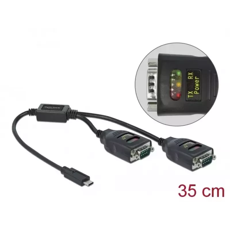 Serijinis kabelis DeLOCK 90494 USB Type-C RS-232 DB9 Juodas 0,35 m