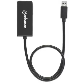 Manhattan USB-A į HDMI adapterio kabelis, 60 cm, kištukas į lizdą, 5 Gbps (USB 3.2 Gen1, dar žinomas kaip USB 3.0), 2560x1440 @ 32 bitų spalvos, Full HD vaizdas 1080p@16:9, juodas, lizdinė pakuotė