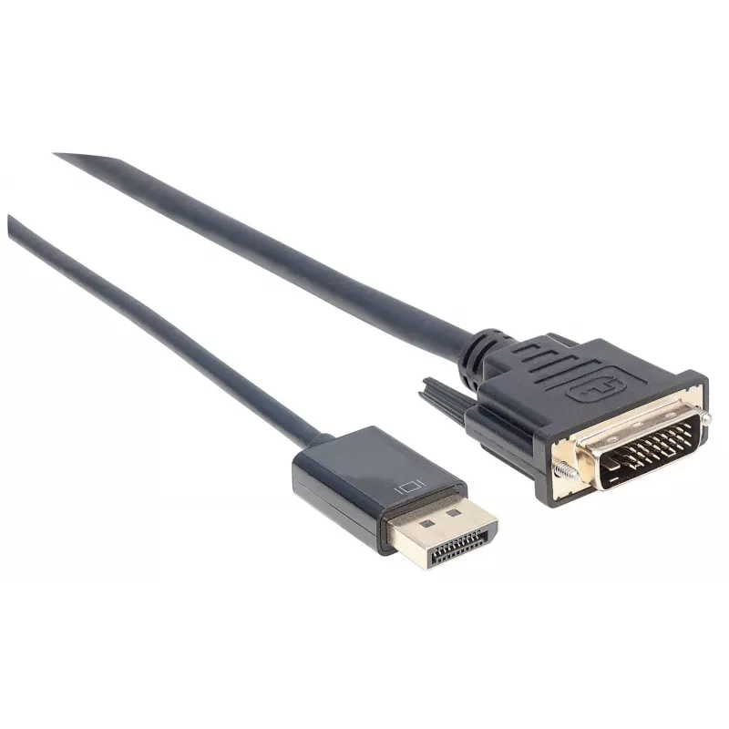 Manhattan DisplayPort 1.2a į DVI-D 24+1 kabelis, 1080p@60Hz, 3m, kištukas-kištukas, pasyvus, suderinamas su DVD-D, juodas, trejų metų garantija, atitinka DP2DVIMM10.