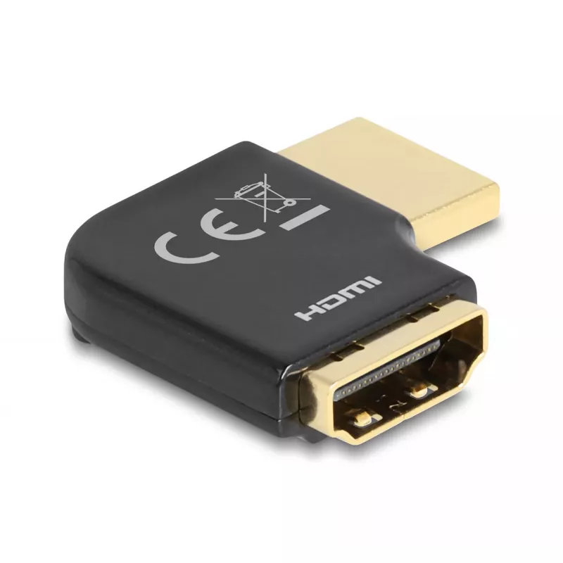 DeLOCK HDMI adapteris, kištukas–lizdas, 90° kairinis kampinis, 8K 60 Hz, metalinis