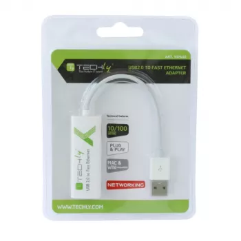 Techly USB2.0 į „Fast Ethernet“ 10/100 Mbps keitiklis, laidinis, USB, Ethernet, 100 Mbit/s, baltas