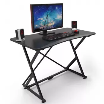 Techly žaidimų stalas kompiuteriui su kampuotu ergonomišku kraštu, juodas