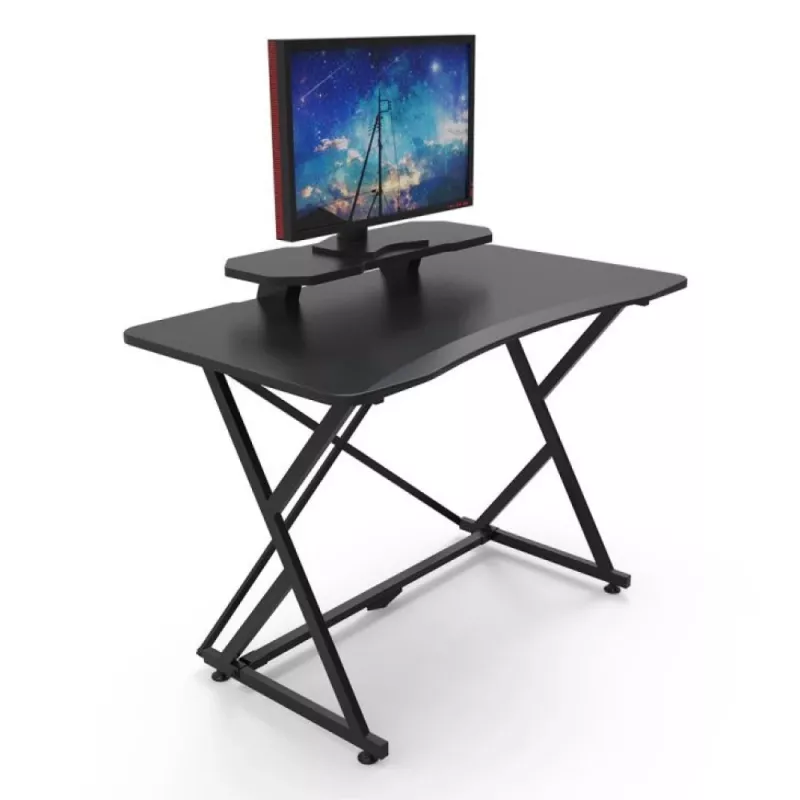 Techly žaidimų stalas kompiuteriui su kampuotu ergonomišku kraštu, juodas