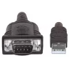 Manhattan USB-A į nuosekliosios sąsajos keitiklio laidas, 45 cm, kištukas–kištukas, nuoseklioji/RS232/COM/DB9, Prolific PL-2303HXD lustas, juodos/sidabrinės spalvos laidas, trejų metų garantija