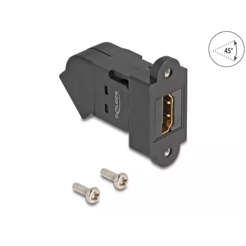 DeLOCK HDMI panel mount female to HDMI female 45° kampuotas 8K 60 Hz Juoda