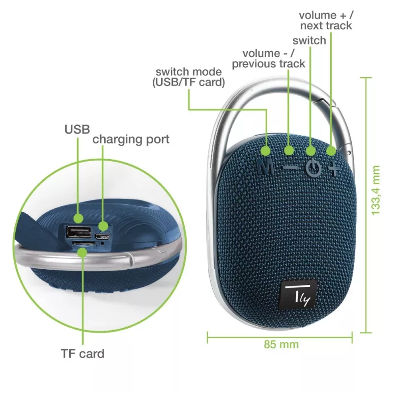 Techly ICASBL321BL nešiojama / vakarėlių kolonėlė Mono nešiojama kolonėlė Mėlyna 5 W