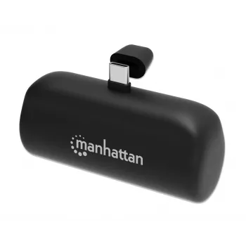 Manhattan išorinė baterija su integruota USB-C jungtimi, 5000 mAh, iki 20 W išėjimo galia, atlenkiama kojelė, skirta naudoti kaip telefono laikiklį įkrovimui, juoda, vienerių metų garantija
