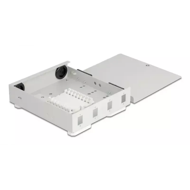 Fiber Optic Wall Box DELOCK 4× SC Simplex or LC Duplex adapters, metal housing, Pilka