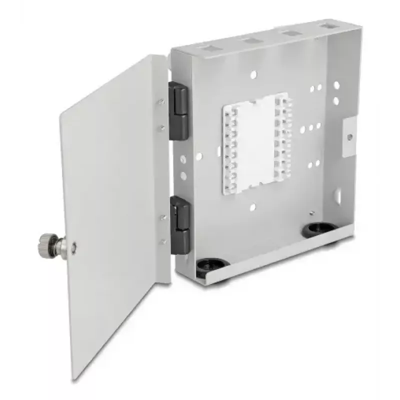 Fiber Optic Wall Box DELOCK 4× SC Simplex or LC Duplex adapters, metal housing, Pilka