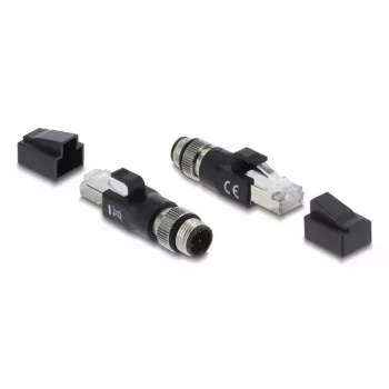 Adapter M12 D-coded 4-pin (male) to RJ45 plug, DELOCK 90831, gold-plated contacts, Juoda