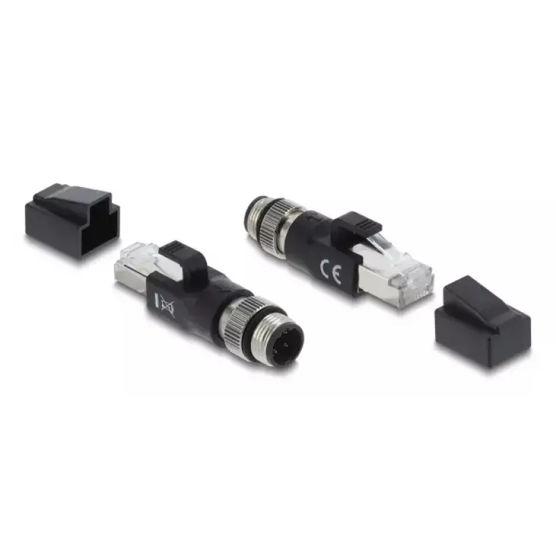 Adapter M12 D-coded 4-pin (male) to RJ45 plug, DELOCK 90831, gold-plated contacts, Juoda