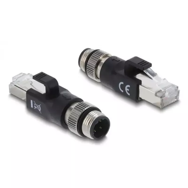 Adapter M12 D-coded 4-pin (male) to RJ45 plug, DELOCK 90831, gold-plated contacts, Juoda