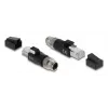 Adapter DELOCK M12 X-coded 8 kontaktų kištukas į RJ45 kištuką, auksuoti kontaktai, juodas