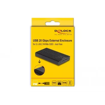 SSD dėklas DeLOCK 42022 išorinis dėklas USB 20 Gbps 2 x M.2 NVMe PCIe SSD