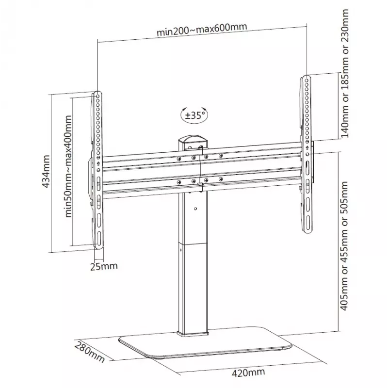 Equip 37–70 colių universalus TV stovas, juodas, 40 kg talpa, 94–177,8 cm