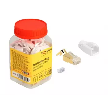Tinklo kabelis DeLOCK RJ45 modulinis kištukas 25 vnt. rinkinys Cat.7 auksinis baltas