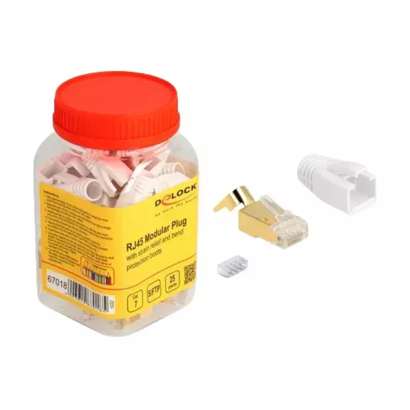 Tinklo kabelis DeLOCK RJ45 modulinis kištukas 25 vnt. rinkinys Cat.7 auksinis baltas