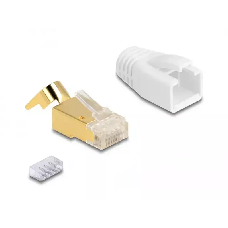 Tinklo kabelis DeLOCK RJ45 modulinis kištukas 25 vnt. rinkinys Cat.7 auksinis baltas