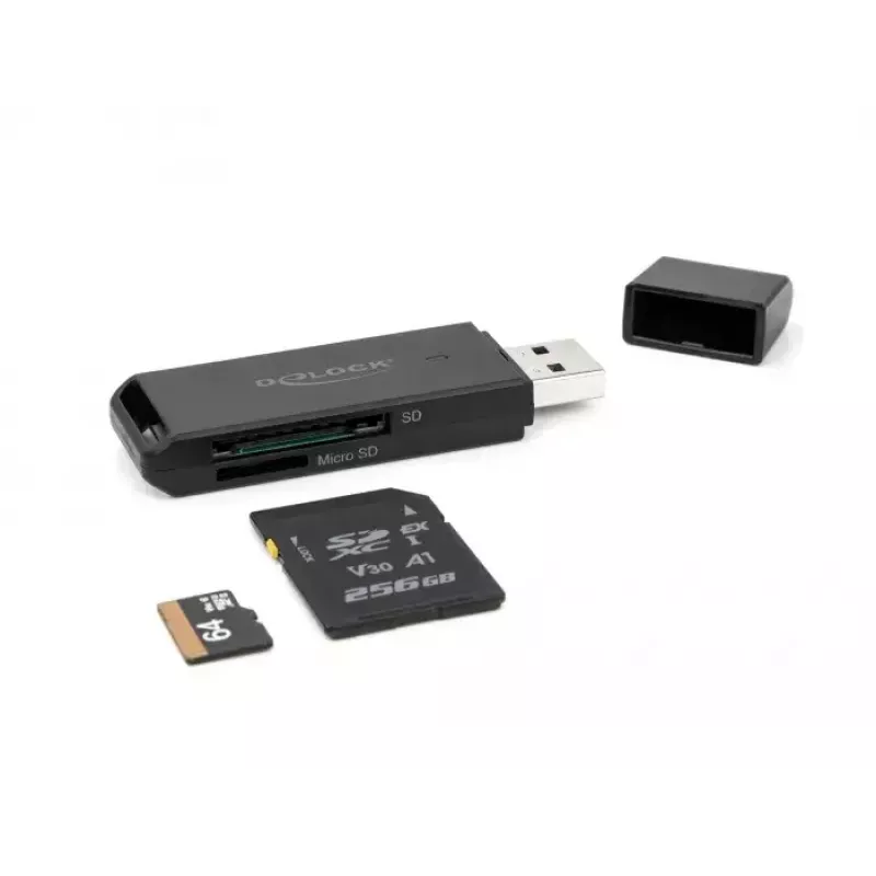 Kortelių skaitytuvas DeLOCK 91002 USB Juoda MicroSD SD SDHC SDXC 5000 Mbit/s