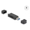 DELOCK kortelių skaitytuvas USB 5 Gbps USB Type-C / Type-A SD ir MicroSD, juodas, 5000 Mbit/s, 21×77×10 mm