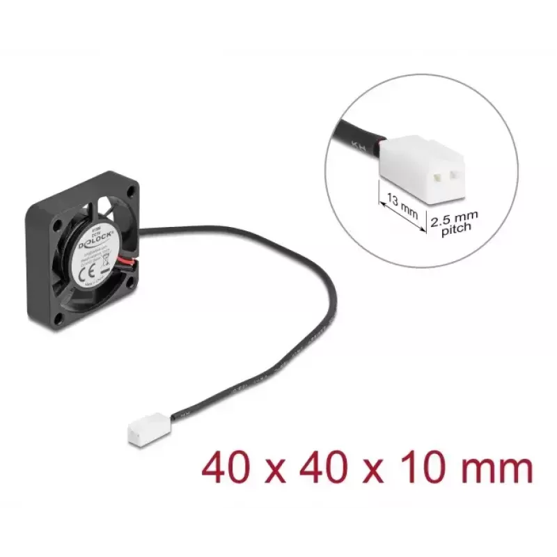 DELOCK korpuso ventiliatorius 4 cm (40 x 40 x 10 mm), rutulinis guolis, 0,18 m³/h, 5 V DC, juodas