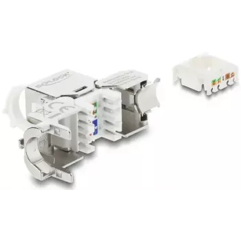 „Keystone“ modulis DELOCK RJ45 lizdas į LSA Cat.8.1 ekranuotas su fiksavimo spaustuku ir dulkių dangteliu