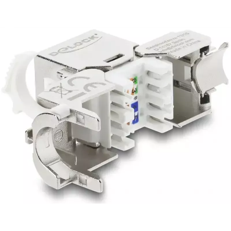 „Keystone“ modulis DELOCK RJ45 lizdas į LSA Cat.8.1 ekranuotas su fiksavimo spaustuku ir dulkių dangteliu
