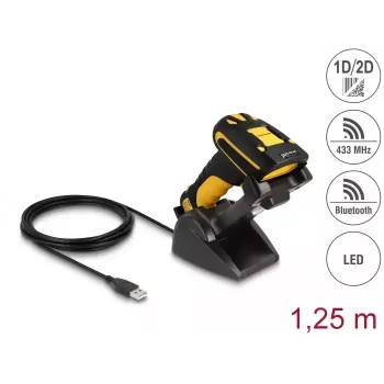 Rankinis brūkšninių kodų skaitytuvas DeLOCK 90586 1D 2D belaidis Bluetooth indukcinis įkrovimas