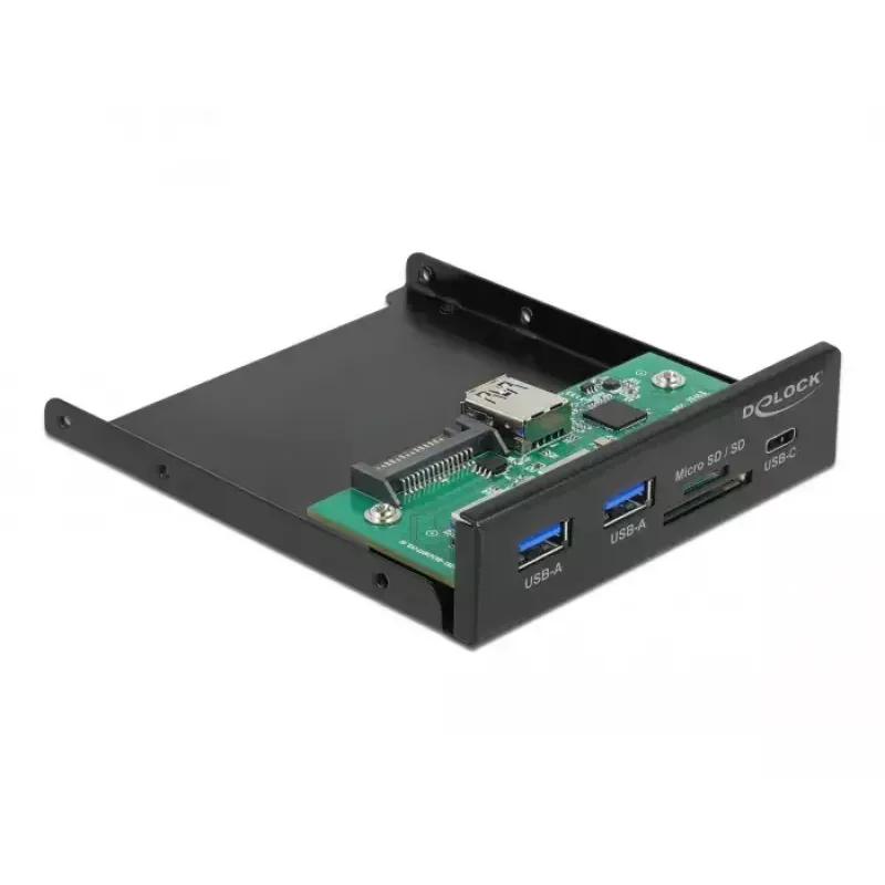 DeLOCK priekinis skydelis 3,5 colio USB 5 Gbps 1 x USB Type-C + 2 x USB Type-A + SD ir Micro SD lizdai
