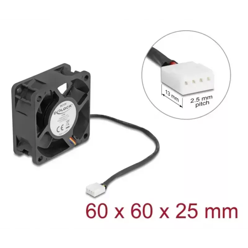 DELOCK kompiuterio korpuso ventiliatorius 6 cm (60x60x25 mm) 12 V DC, rutulinis guolis, juodas