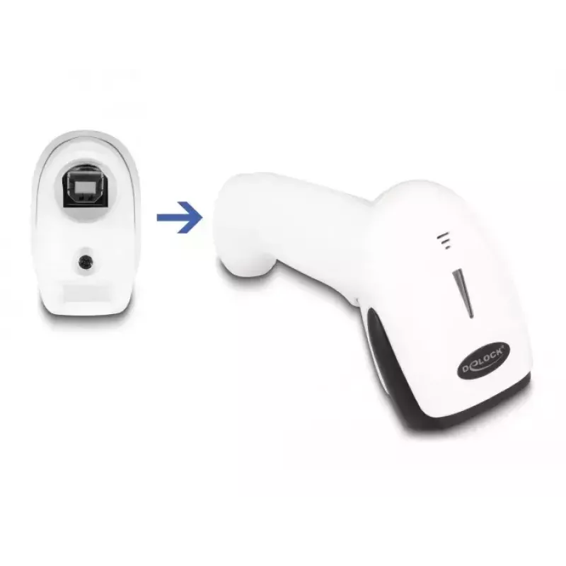 Rankinis brūkšninių kodų skaitytuvas DeLOCK 90587 1D 2D belaidis Bluetooth USB baltas