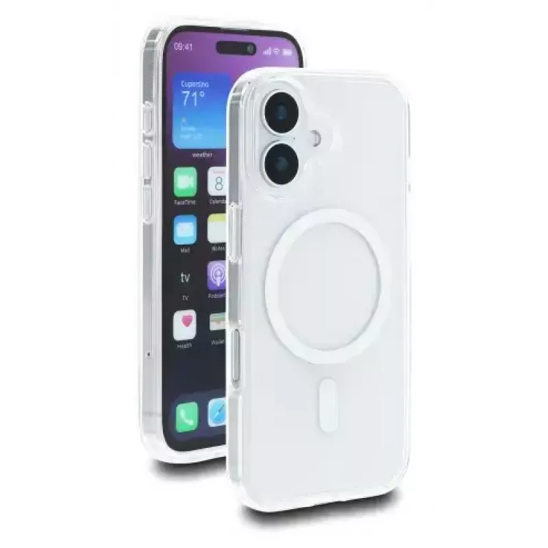 Apsauginis dėklas „iPhone 17“, DELOCK — Dangtelis, suderinamas su „MagSafe“, permatomas baltas, tinka iki 16 cm (6,3 col.) ekranui