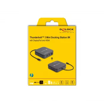 DeLOCK Thunderbolt 3 Mini dokų stotelė 8K DisplayPort HDMI USB LAN Audio PD 3.0