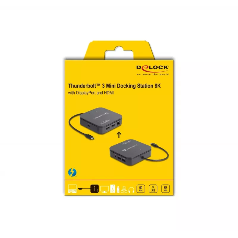 DeLOCK Thunderbolt 3 Mini dokų stotelė 8K DisplayPort HDMI USB LAN Audio PD 3.0