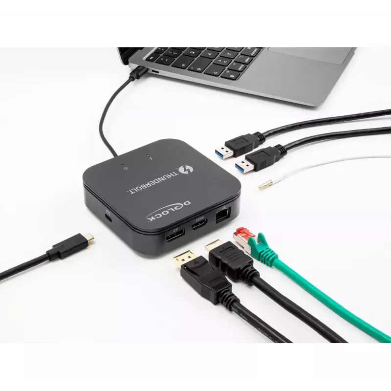 DeLOCK Thunderbolt 3 Mini dokų stotelė 8K DisplayPort HDMI USB LAN Audio PD 3.0